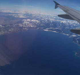 View of Lake Tahoe from an airplane