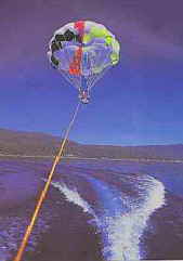Colorful para-sailing chutes are often visible over Lake Tahoe during the warmer months